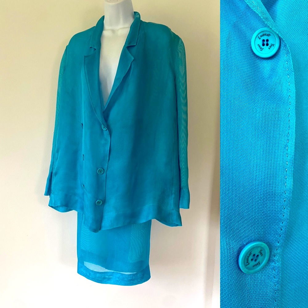 Yves Saint Laurent vintage sheer silk skirt set in turquoise